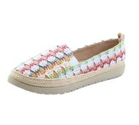 Heavenly Feet Ladies Espadrilles Woven Pattern Slip-On Pumps Comfort Cushioned Insole Jute Style Deck Shoe (White Multi, UK Footwear Size System, Adult, Women, Numeric, Medium, 6)