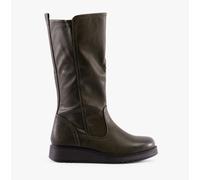 Heavenly Feet Luna Faux Leather Tall Riding Boots, Wedge Heel, Memory Foam, Elastic Panel, 38 cm (Khaki, UK Footwear Size System, Adult, Women, Numeric, Medium, 8)