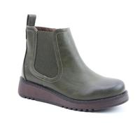 Heavenly Feet New Rolo 2 Ankle Boots Casual Stylish Vegan Leather Chelsea Boot With Side Zip and Wedge Heel (Khaki, UK Footwear Size System, Adult, Women, Numeric, Medium, 4)