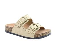 Heavenly Feet Polly Womens Double Strap Comfort Sandals for Women, Adjustable Buckles, Stud Detail, Contoured Cushioned Footbed, Cork Effect Sole, Vegan Friendly Ladies Sandals, Beige Size 38 UK 5