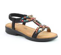 Heavenly Feet Radiant Beaded T-Strap Sandals with Elastic Ankle Strap Cushioned Footbed Low Wedge (Black, UK Footwear Size System, Adult, Women, Numeric, Medium, 7)