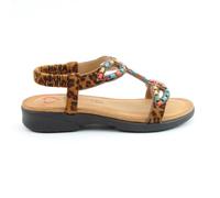 Heavenly Feet Radiant Beaded T-Strap Sandals with Elastic Ankle Strap Cushioned Footbed Low Wedge (Leopard, UK Footwear Size System, Adult, Women, Numeric, Medium, 6.5)