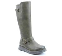 Heavenly Feet Rubymae2 Ladies Tall Calf Boots Vegan Friendly Memory Foam Insoles Twin Buckle Detail Black and Brown (Khaki, 7, UK Footwear Size System, Adult, Women, Numeric, Medium, 7)