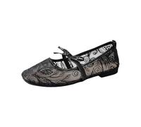 Heavenly feet Sandals for Women - Women's Lace Mary Jane Flat Shoes, Bow Strap Ballet Pumps with Floral Embroidery, Low Heel Casual Loafers for Wedding, Party, Office and Everyday Wear, Work Looks