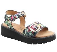 Heavenly Feet Sonja Platform Sandals with Buckle Open Toe Cushioned Footbed Litesoles Collection Multiple Colours (Black Floral, UK Footwear Size System, Adult, Women, Numeric, Medium, 6)