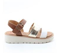 Heavenly Feet Tan Gold White Fleur Sandals