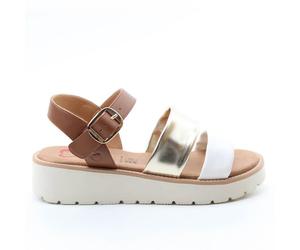 Heavenly Feet Tan Gold White Fleur Sandals