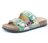 Heavenly Feet Women's Embellished Sandals Double Buckle Sliders Beaded Sparkle Footbed Summer Beach Shoes (Apple, UK Footwear Size System, Adult, Women, Numeric, Medium, 5)