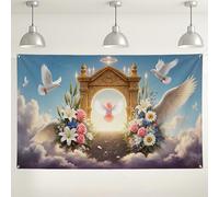 Heavenly Floral Wall Backdrop, Angelic Design with Doves and Flowers, Dreamy Blue Indoor/Outdoor Background for Photography, Wedding and Party Decorations 71x43 Inch