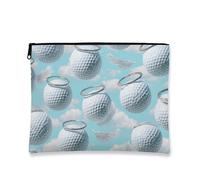 Heavenly Golf Balls Makeup Bag, Light Blue Angelic Patterned Cosmetic Travel Pouch for Women, Portable Small Canvas Zipper Organizer, Perfect Choice for Golf Lovers, Light Blue, 7x9 Inch