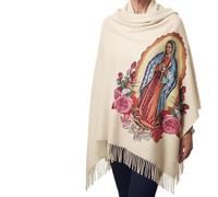 Heavenly Grace Shawl, Virgen De Guadalupe Shawls And Wraps, Soft Virgin Mary Scarf & Warm Prayer Shawls, Catholic Gift (Beige)