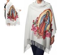 Heavenly Grace Shawl, Virgen De Guadalupe Shawls And Wraps, Soft Virgin Mary Scarf & Warm Prayer Shawls, Catholic Gift (White)