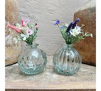 Heavenly Homes & Gardens Clear Glass Ribbed & Spotted Round Bud Vases, Set of 2, 8.5cm, Modern, Indoor, Wedding & Baby Shower Decor