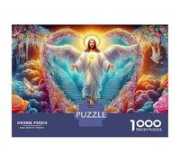Heavenly Jesus 1000 Piece Jigsaw Puzzle Angel in Heart Floral Path Decorative Paper Puzzle for Wall Art Display, Relaxing Focus Game And Family Time 70x50cm/1000pcs