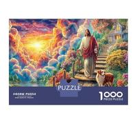 Heavenly Journey 1000 Pieces Sturdy Cardboard Classic Jesus on Magical Garden Staircase Puzzle Hard Challenge Family Game Night Relaxation Wall Art Gift 70x50cm/1000pcs
