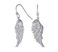 Heavenly Spiritual Symbol Cubic Zirconia Pave CZ Guardian Angel Wing Feather Lever back Dangle Earrings For Women For Teen .925 Sterling Silver French Wire Threader