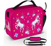 HeavenlyUnicorns Insulated Unicorn Kids Lunch Bag for Girls Child with Bottle Holder, Carry Handle & Shoulder Strap, Kids Lunch Box Snack Box Thermal Tote Cooler Bag for School Picnic Outdoor or Work
