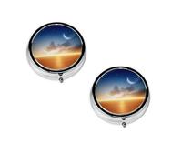 Heavens with Moon Print Pill Box, Round Pill Organizer, 3 Compartment Small Pill Case for Purse & Pocket, Portable Medicine Box, Travel Pill Case