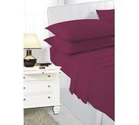 Heavenvalley Poly Cotton Plain Dyed Fitted Bed Sheets Available in 19 Colours and 4 Standard UK Sizes (Pair Pillow Case, Wine)