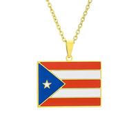 Heavstjer Fashion Stainless Steel Puerto Rico Country Flag Pendant Necklace, Stainless Steel, No Gemstone