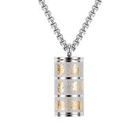 Heavstjer Men Pill Locket Necklace Stainless Steel Prayer Wheel Pendant Buddhist Mantra Om Necklace, Stainless Steel, No Gemstone