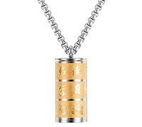 Heavstjer Men Pill Locket Necklace Stainless Steel Prayer Wheel Pendant Buddhist Mantra Om Necklace, Stainless Steel, No Gemstone
