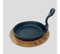 Heavy 6" / 7" / 8" Round Cast Iron Sizzler Platter with Acacia Wooden Base & Pan Grip Mixed Grill Meat Fish Tandoori Veg Fajita Sizzler (CLE 9637-6")