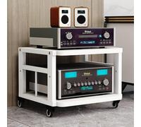 Heavy AV Media Stand with Adjustable Shelves - Movable Storage Cart for Audio Stereo Cabinet for Living Room Gaming Room Music Studio - White 2 Tier Design