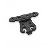 Heavy Black Cast Iron Unequal Hinges, 4 x 3 Inch Antique Ornate Strap Door Hinges, Heavy Duty Decorative Cabinet Hinges for Cupboard Doors, Gates, Wooden Furniture Sheds, Single Pack