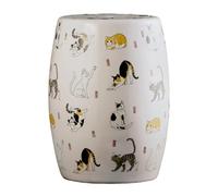 Heavy Ceramic Drum Stool, Solid Kaolin Anti-Tip Porcelain Seat, Dual Use Stool Side Table, Weatherproof Indoor Patio Garden Accent(White Cat Print)