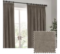 Yard Heavy Chenille Velvet Pencil Pleat Curtains - 2 Panels - Width x Drop - 168 x 183cm (66 x 72) - Greige