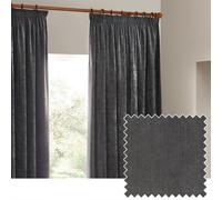 Heavy Chenille Velvet Room Darkening Pencil Pleat Curtain Pair Yard Charcoal 168cm width x 183cm drop