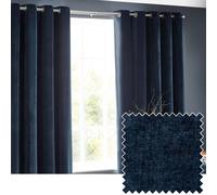 Heavy Chenille Woven Velvet Eyelet Curtain Yard Navy 168cm width x 229cm drop