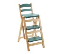 Heavy Du 3-Step Folding Step Stool - Sturdy Portable Wooden Ladder for Bar, Counter, and Tall Use - Space-Saving Green Design for Home & Kitchen