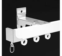 Heavy Du 32ft Wall Mounted ain Track System - Aluminum Straight Rail for Gazebo Office Balcony - Seamless Gliders with Built-in Silencer Strip (White)