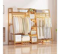 Heavy-Du Bamboo Clothes Rack 3-in-1 Free Standing Wardrobe Holds Up to 100kg Features 9 Shelves & 2 Clothes Rails Ideal for Living Room & Hallway 160x40x140cm