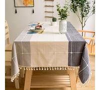 Heavy-Du Cotton-Linen Tablecloth 140x220cm Washable & Dust-Resistant Detive for Kitchen & Dining Room Light Gray with Frin Perfect for Country Homes