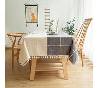 Heavy-Du Cotton Linen Tablecloth 140x260cm Washable Dust-Resistant with Tassels - Perfect for Kitchen Dining Room Rustic Home Decor Dark Gray
