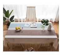 Heavy-Du Cotton-Linen Washable Tablecloth Dust-Resistant with Frin 140x220cm Perfect for Kitchen Dining Room Rustic Home Decor Blue Coffee Color.