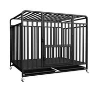 Heavy Du Escape Proof Dog Kennel Ca with Double Doors, Lockable Wheels, Removable Tray, Metal e - Easy Assembly, Perfect for Lar Dogs