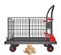Heavy-Du Folding Garden Utili Cart - Versatile Steel Dump Trolley with Mesh Construct for Yard Warehouse and Outdoor Use - Flatbed Hauler