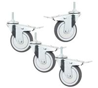 Heavy Du Industrial Stem Casters Wheels with Brake M10*25mm Threaded 75mm Rubber Swivel Casters 130kg/287Lbs Load Capaci for Fur and Equint