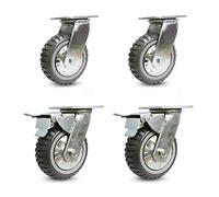 Heavy Du Industrial Trolley with Fixed Casters & Brake, Polyurethane Wheels in 4", 5", 6", 8" Sizes - 4 Pack for Maximum Load Capaci & ili
