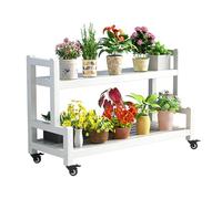 Heavy-Du Metal Plant Stand with Wheels - 2/3/4-Tier Rolling Flower Pot Rack Movable Ladder Shelf for Balcony Patio & Living Room - White (80x40x55cm)