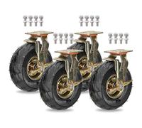 Heavy Du Pneumatic Swivel Caster Wheels Set of 4 - Rubber Replacement Wheels with Top Plate & Brake for Silent Shock Absorpt Ideal for Fur & Equint
