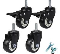 Heavy Du Polyurethane Swivel Caster Wheels - Set of 4 Replacement Casters with Double Bearings & M12x30mm Threaded Stem - 75mm (3in) with Brake for Fur