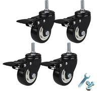 Heavy Du Polyurethane Swivel Caster Wheels - Set of 4 Replacement Casters with M12x30mm Threaded Stem Double Bearing 75mm (3in) with Brake for Fur li