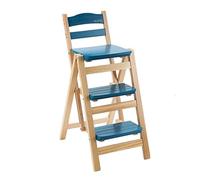 Heavy-Du Portable Folding Step Stool - Multifunctal 3-Step Ladder, Solid Wood Design for Bar & Counter Use, Slish Blue h