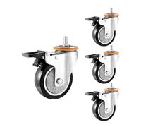 Heavy Du PU Swivel Caster Wheels M16 Threaded Stem 4-Pack 3/4/5 Inch Industrial Grade Wear-Resistant with Brake Perfect for Fur Workbench Carts
