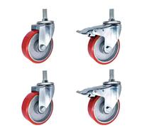 Heavy-Du PU Swivel Casters with Threaded Pins M14 M16 M20, 3-Inch Scratch-Resint Industrial Wheels with Brake, Set of 4, 75/100/125mm for Easy li